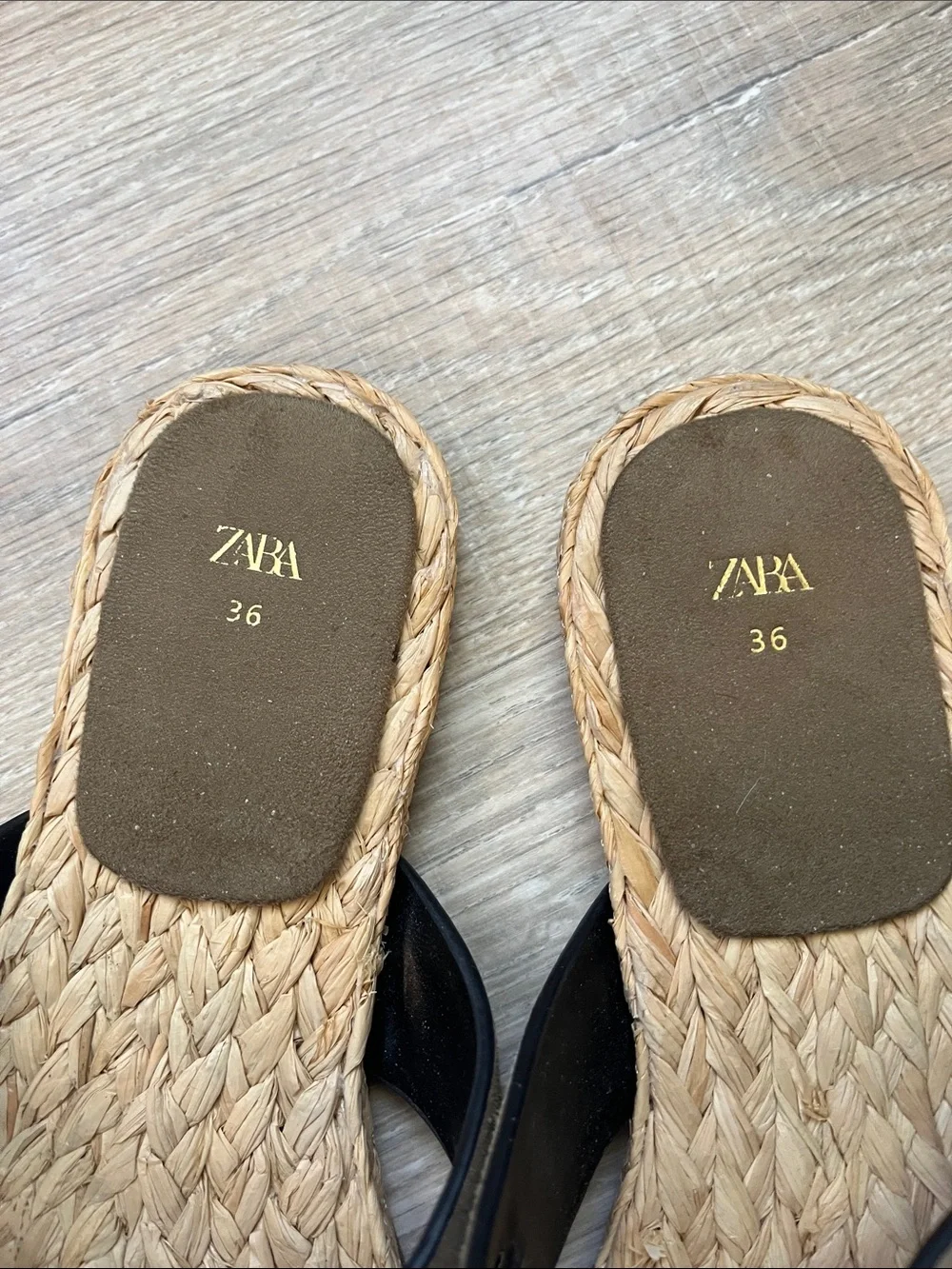 ZARA Olive Braided Espadrille Thong Sandals with Gold Buckles - Picture 3 of 4
